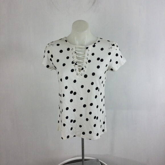 Generation Love Top Hugo Polka Dot Lace Up Linen blend Blouse White black Small - Picture 8 of 8